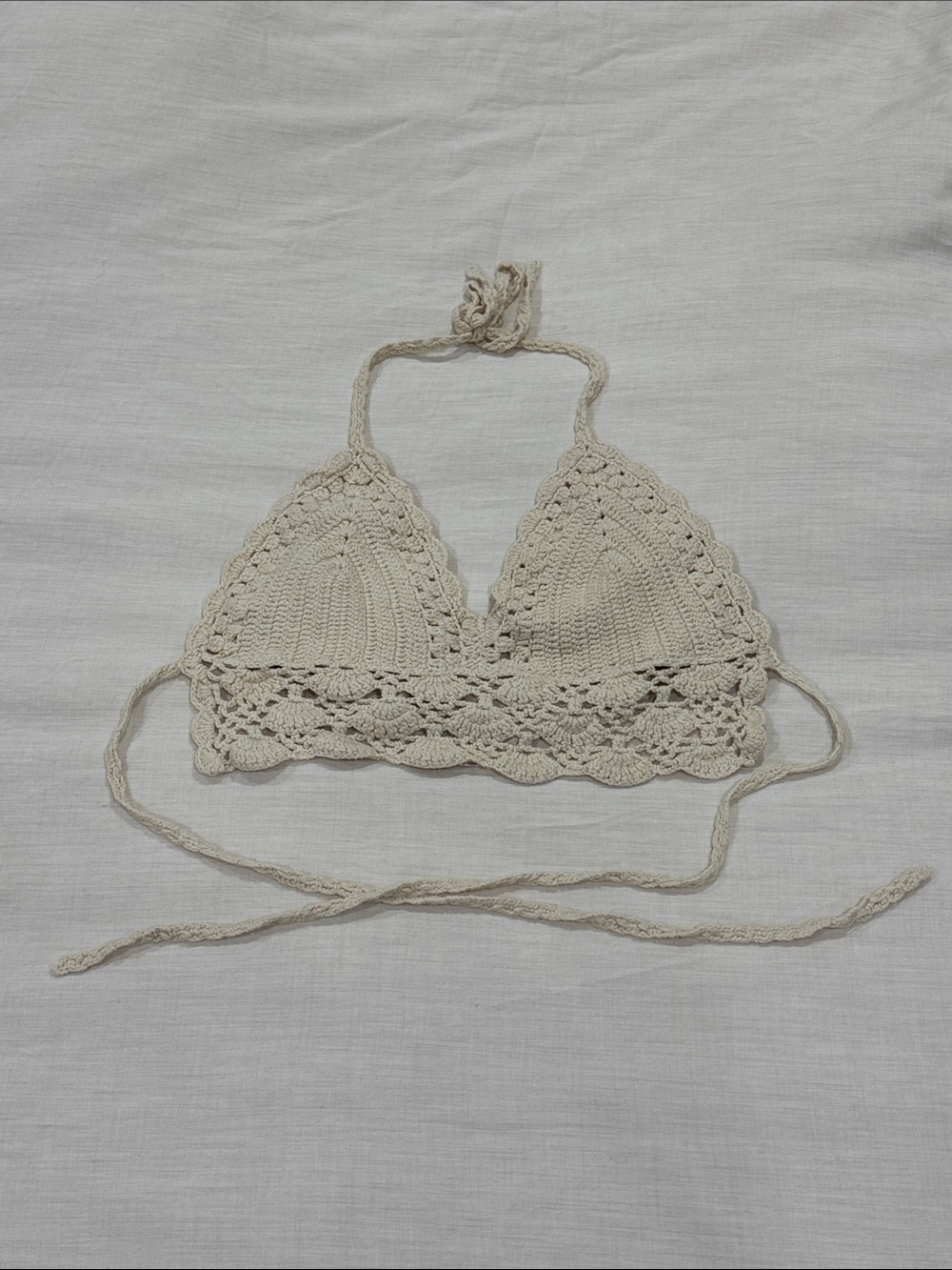 Crochet Halter Bralette in Cream
